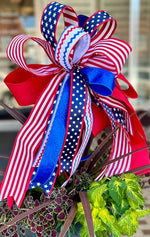 Load image into Gallery viewer, Americana: Red, White, and Blue Stars Bow Ric Rac and Polka Dots
