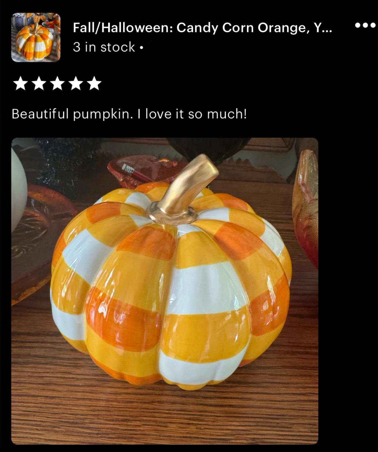 Candy Corn Colored Buffalo Check Pumpkin with Gold Stem