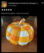 Load image into Gallery viewer, Candy Corn Colored Buffalo Check Pumpkin with Gold Stem
