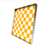 Load image into Gallery viewer, Gold and White Checkered Display Stand for Mini Prints or Charms Attached Easel on Backside
