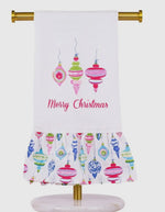 Load image into Gallery viewer, Whimsical Merry Christmas Ruffle Hand Towel White/Multi 20x28
