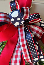 Load image into Gallery viewer, Americana: 1.5" Two Sided Buffalo Plaid &amp; Linen Ribbon: Red, White &amp; Navy (10 yards)
