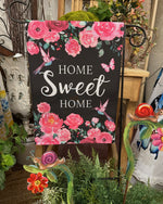 Load image into Gallery viewer, Bright Pink Flowers Flag Home Sweet Home Outdoor Flag
