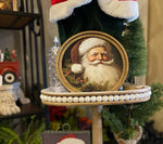 Load image into Gallery viewer, Arch Top Wooden Classic Santa Art in Burgundy or Round Wood Frame
