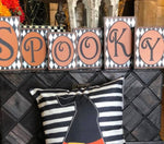 Load image into Gallery viewer, Spooky Harlequin Blocks Orange &amp; Black Halloween Shelf Decor
