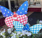 Load image into Gallery viewer, Patriotic Check, Stars &amp; Stripes Bugs Red White &amp; Blue Metal Stake
