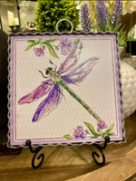 Load image into Gallery viewer, Purple Dragonfly Galvanized Framed Mini Print with Floral Accents
