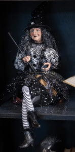 Witch in Black & White with Spider Web Material Halloween