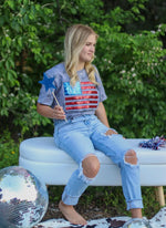 Load image into Gallery viewer, Americana: Sequin Red, White, Blue Flag T-Shirt
