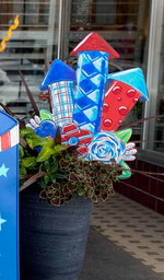 Load image into Gallery viewer, Americana: Whimsy Firecrackers and Flowers Metal Stake

