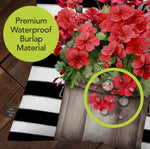 Load image into Gallery viewer, Red Geraniums with Black White Stripe Pillow Outdoor
