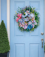 Load image into Gallery viewer, Spring Floral Wreath Pinks, Green, Soft Blues, Yellow
