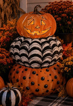 Load image into Gallery viewer, Jack-o-Lantern Stacked Metal Pumpkin Topiary Roundtop
