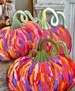 Artful Orange Pumpkins Set of 2 Metal Stakes