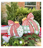 Load image into Gallery viewer, Set of 2 Red, Green &amp; White Large Christmas Metal Ornaments with Bows
