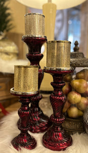 Set of 3 Burgundy Red Candlesticks