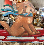 Load image into Gallery viewer, Sledding Golden Doodle on Red Sleigh Metal Outdoor Stake
