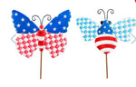 Load image into Gallery viewer, Patriotic Check, Stars &amp; Stripes Bugs Red White &amp; Blue Metal Stake
