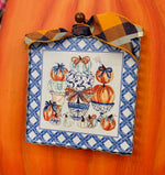 Load image into Gallery viewer, Blue and White Lattice with Pumpkins Fall Mini Print
