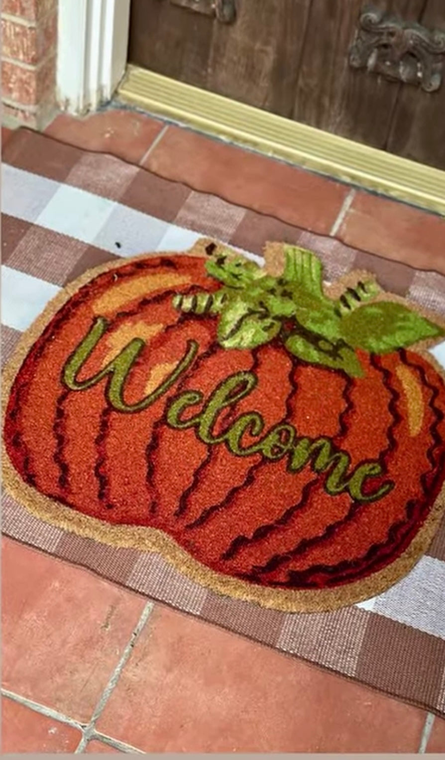Orange Pumpkin Shaped Welcome Coir Door Rug