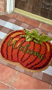 Orange Pumpkin Shaped Welcome Coir Door Rug