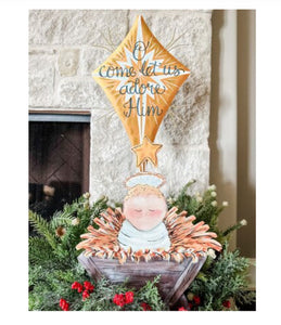 Baby Jesus Christmas Metal Stake Outdoor or Indoor