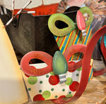 Load image into Gallery viewer, Set of 2 Red &amp; Green Stripe/Polka Dot Packages Metal Stake Outdoor or Indoor
