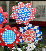 Load image into Gallery viewer, All American Flowers Blue, Red, White Patterns Metal Stakes Set of 5
