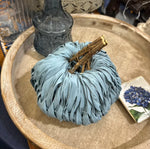 Load image into Gallery viewer, Fall Soft Blue Fabric Pumpkin With Twig Stem

