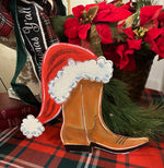 Load image into Gallery viewer, Cowboy Boot with Santa Hat Christmas Metal Stake
