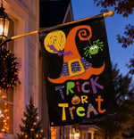 Load image into Gallery viewer, Large Black Orange Witch’s Hat Trick or Treat Flag Outdoor
