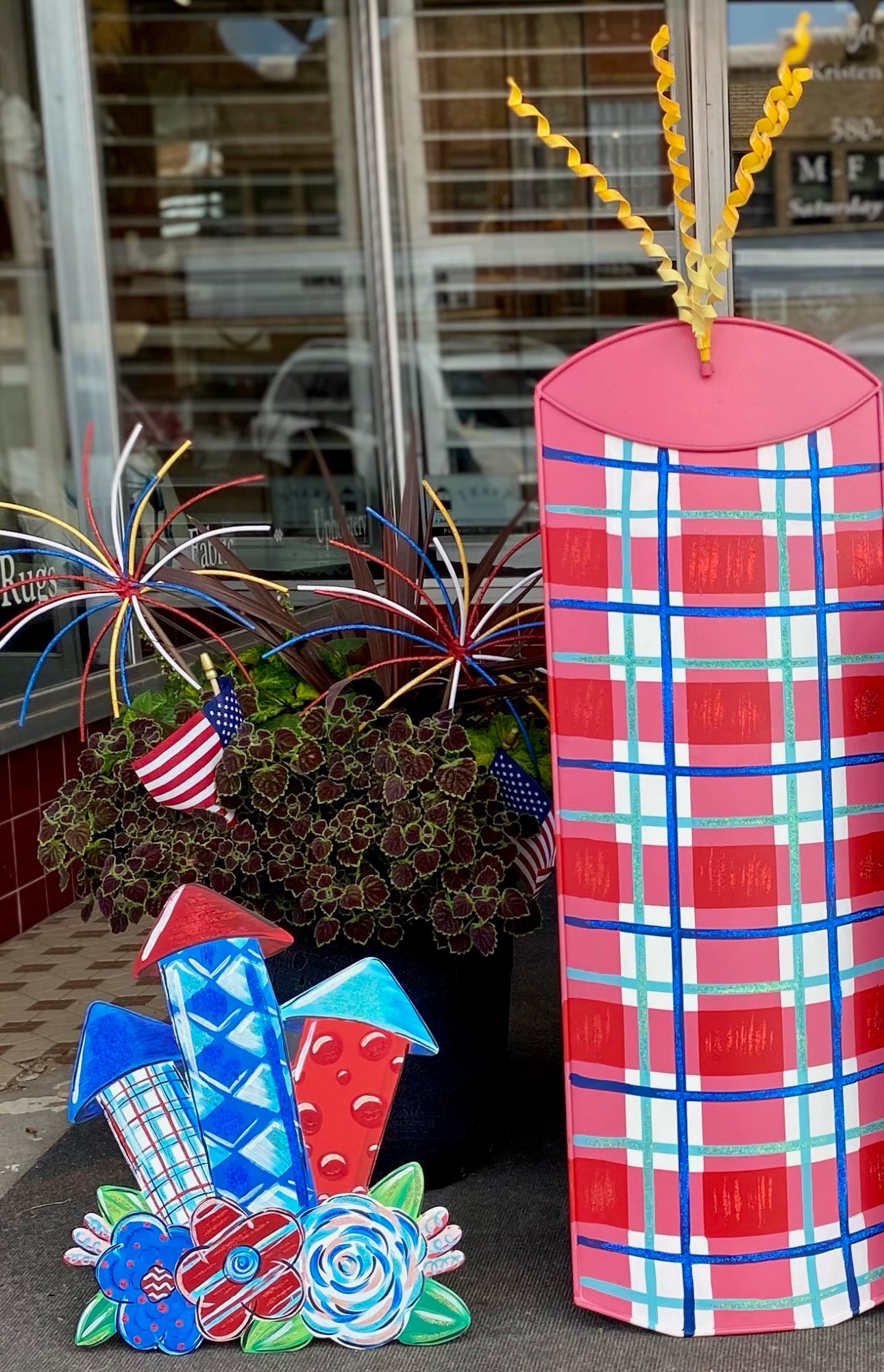 Americana: Whimsy Firecrackers and Flowers Metal Stake