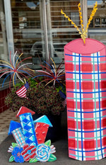 Load image into Gallery viewer, Americana: Whimsy Firecrackers and Flowers Metal Stake
