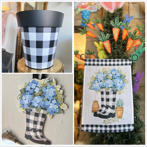 Spring Pack: Door Hanger and Flag Rain Boot Black and White