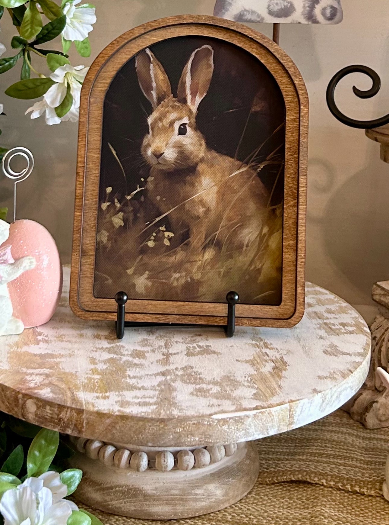 Arch Top Wooden Bunny Art Framed Pic