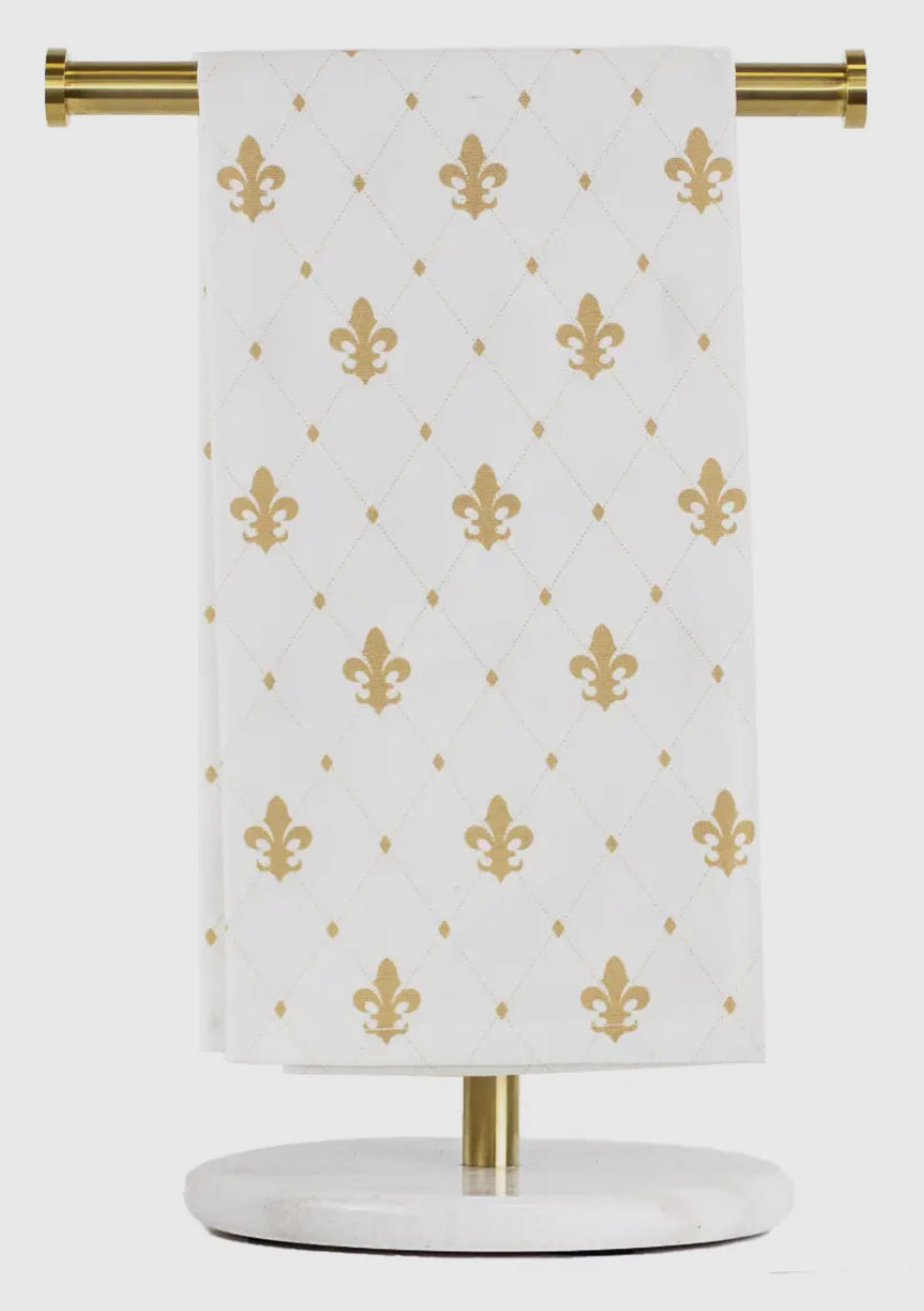 Fleur de lis Gold and White Hand Towel White/Multi 20x28
