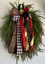 Load image into Gallery viewer, Bead Grass Wreath with Leopard, Harlequin, Gold Ribbons

