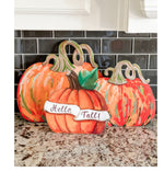 Load image into Gallery viewer, Hello Fall Banner Orange Metal Pumpkin Stake with Easel
