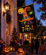 Load image into Gallery viewer, Large Black Orange Witch’s Hat Trick or Treat Flag Outdoor
