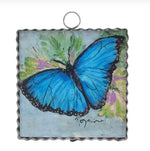 Load image into Gallery viewer, Blue Butterfly Galvanized Framed Mini Print with Floral Accents
