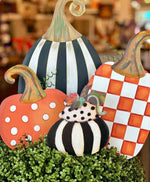 Load image into Gallery viewer, Fall Orange &amp; White Polka Dot Metal Pumpkin Yard Stake

