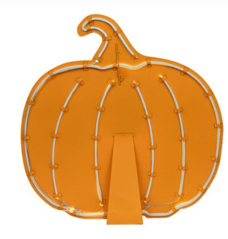 New! Neon Light Up Orange Pumpkin with Easel & Stake