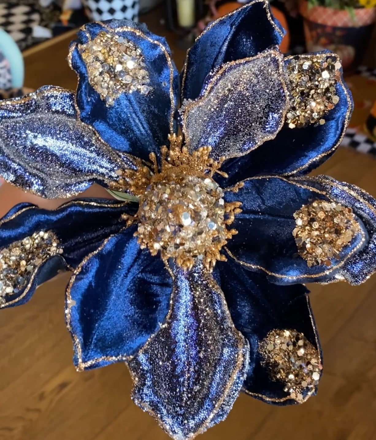 Elegant Glam Blue Navy Sequin Velvet Magnolia Pack of 3