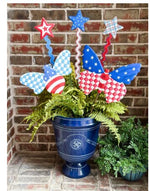 Load image into Gallery viewer, Patriotic Check, Stars &amp; Stripes Bugs Red White &amp; Blue Metal Stake

