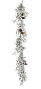 Glittered Twig Pine Garland 62” with Pinecones