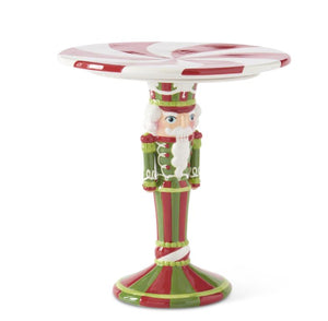 Nutcracker Cake Plate Stand Dolomite Red, Green, and White Riser