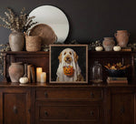 Load image into Gallery viewer, Golden Doodle Ghost Costume Halloween Wood Framed Picture 8”x8”
