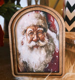 Load image into Gallery viewer, Arch Top Wooden Classic Santa Art with Snow or Round Wood Frame
