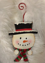 Load image into Gallery viewer, Snowman Metal Ornament that Can Hold a Candy Cane
