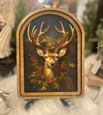 Load image into Gallery viewer, Arch Top Wooden Deer Art with Holly
